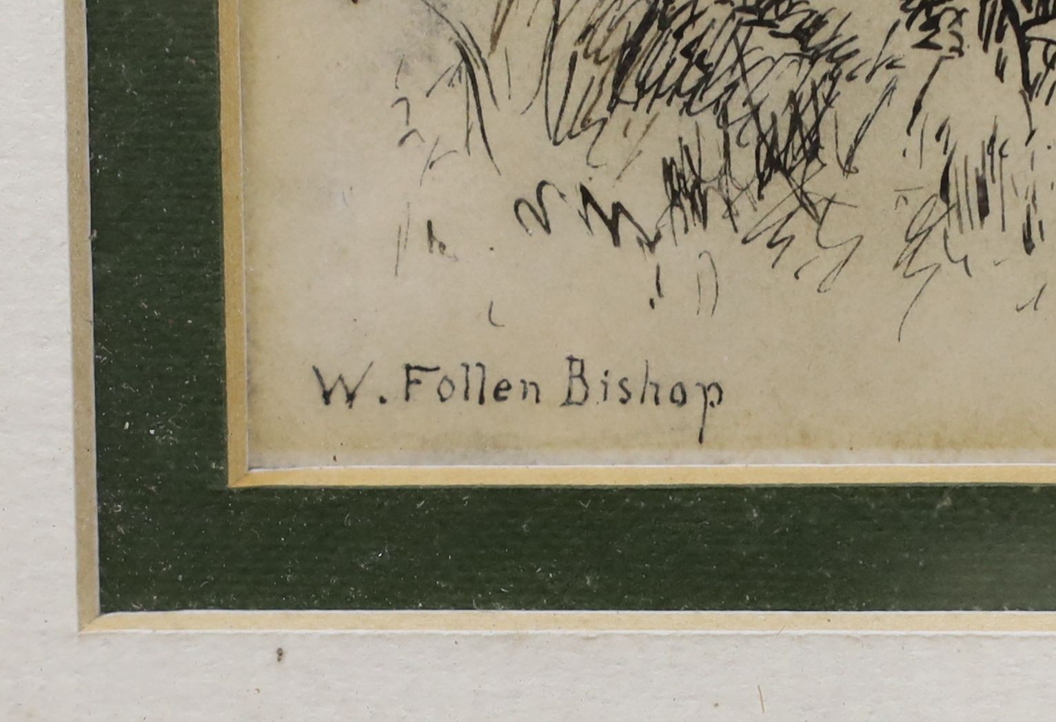 Walter Follen Bishop (1856-1936), pen and ink, Burnham Beeches, signed, 15 x 22cm